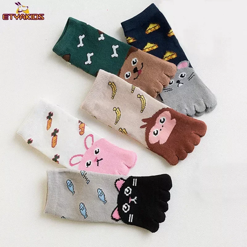 1pair New Animal Cartoon Five Fingers Sock Knitted Toe Socks Toddler Kids Baby Girls Boys Winter Cotton Socks Cute Socks 4-12T