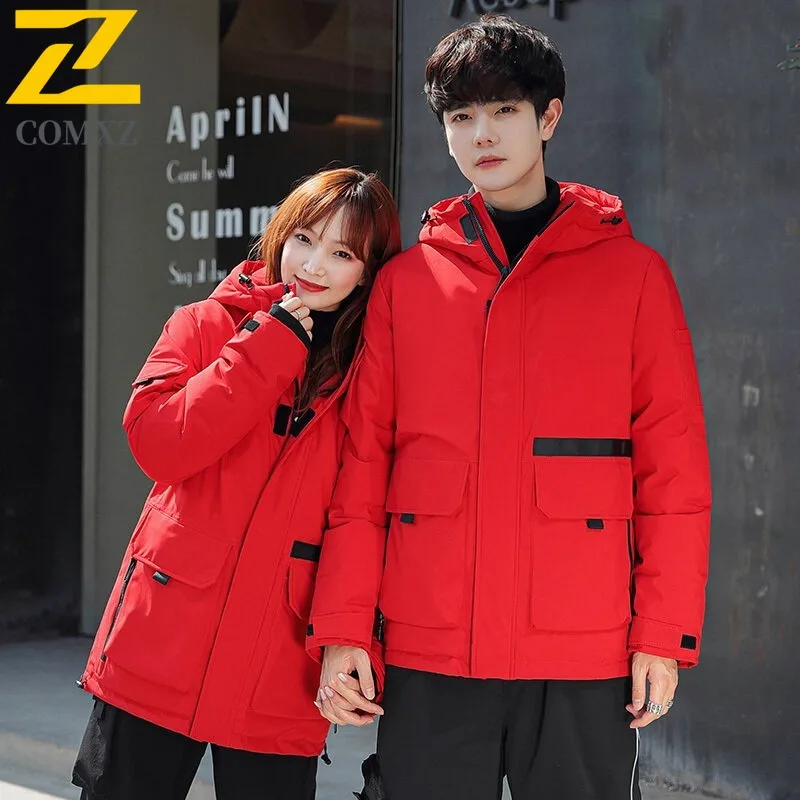 COMXZ Couple solid Color Puffer Coat Men Thick Stand Collar Business Casual Padded Coat Youth Padded lightweight windbreaker