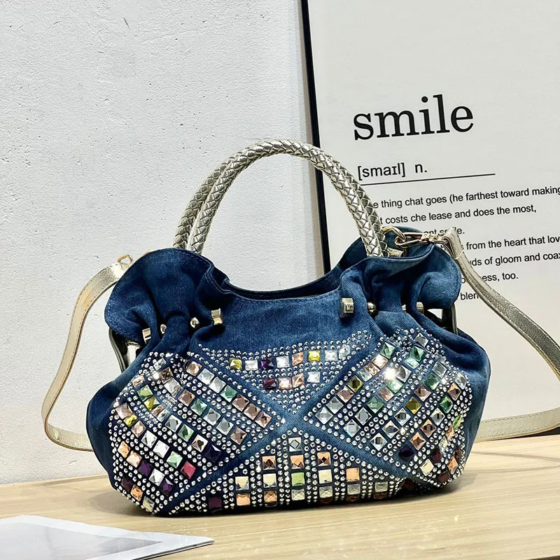 

Female Crossbody Handbag Blue Denim Jeans Luxury Totes Designer Bags Women Purse Fashion Shoulder Bag
