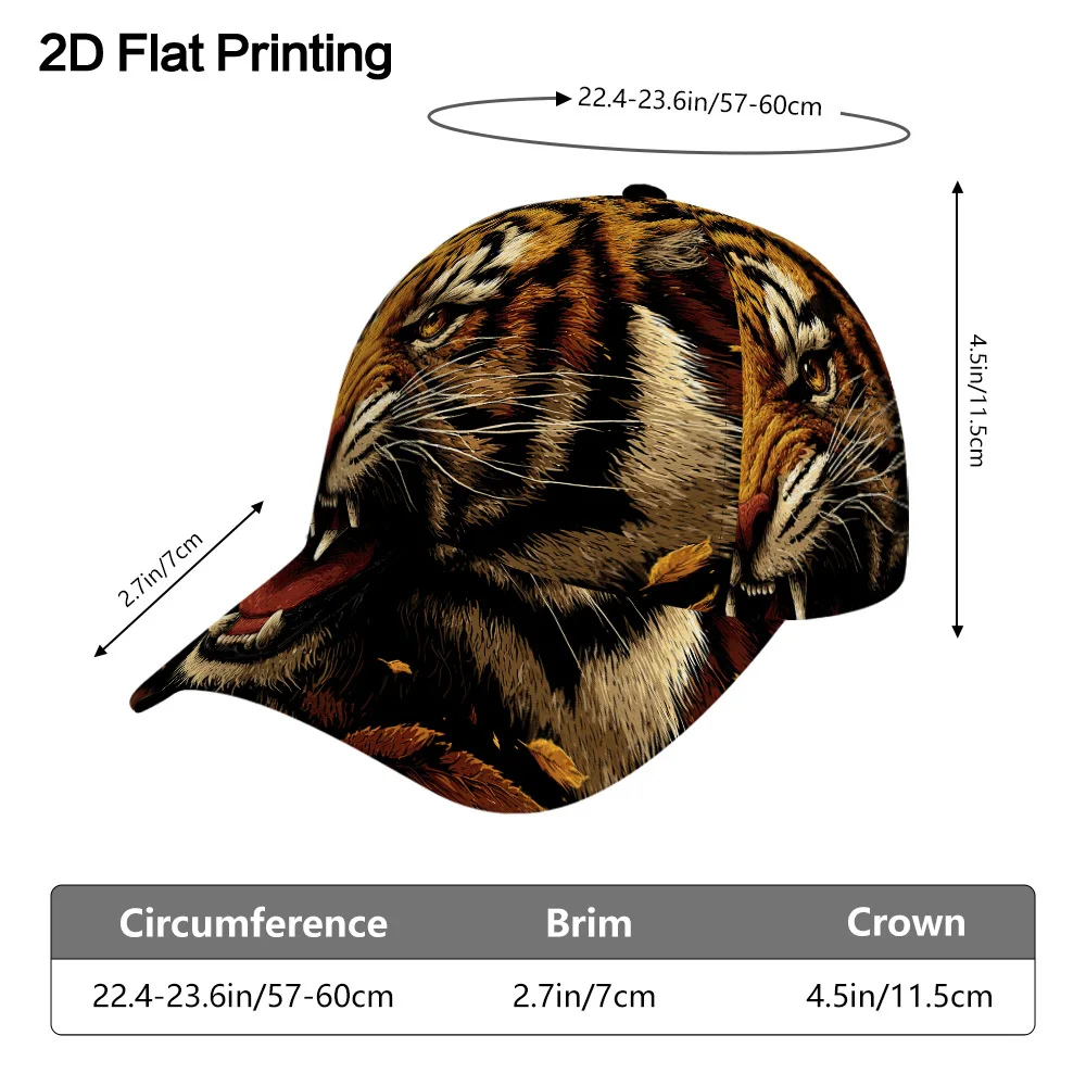 Baseball Cap Featuring a Tiger Face Print Designed to Be Adjustable Suitable for Sports And Running Can Be Hand Washed