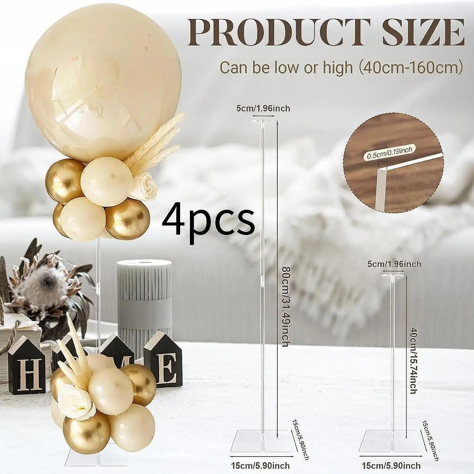 

4x Balloon Stand Kit Tabletop Clear for Table Centerpiece Balloon Sticks for Weddings Anniversary Party Birthdays Thanksgiving