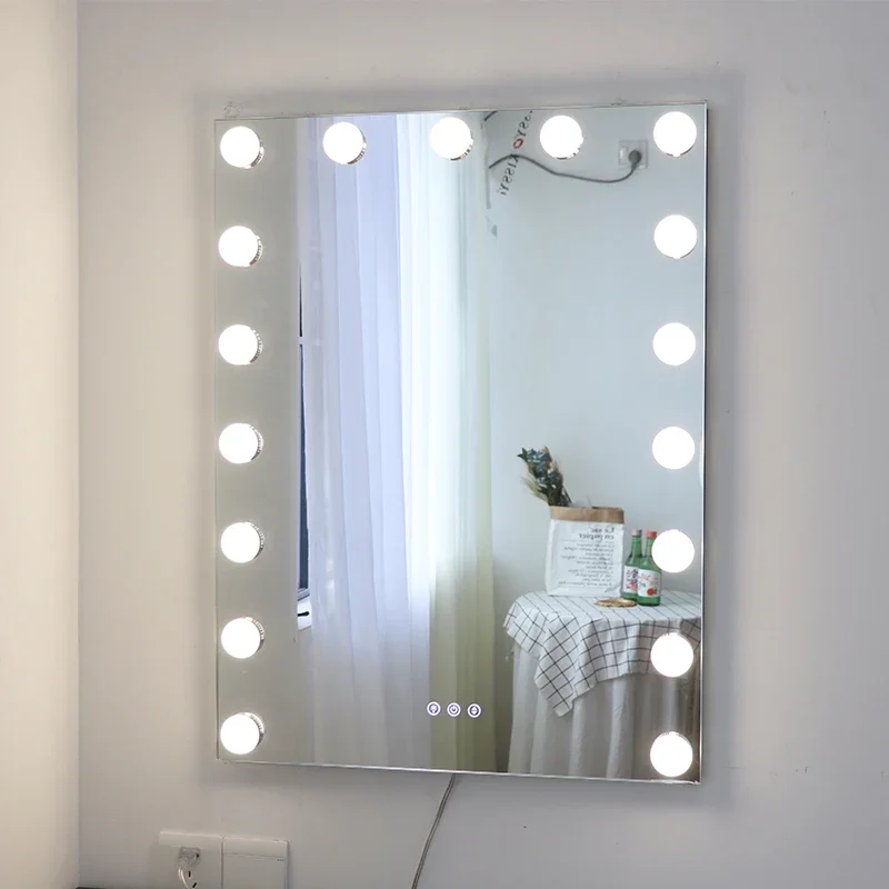 Smart square led makeup mirror, large wall hanging with light can be customized, concealed, three-color dimming