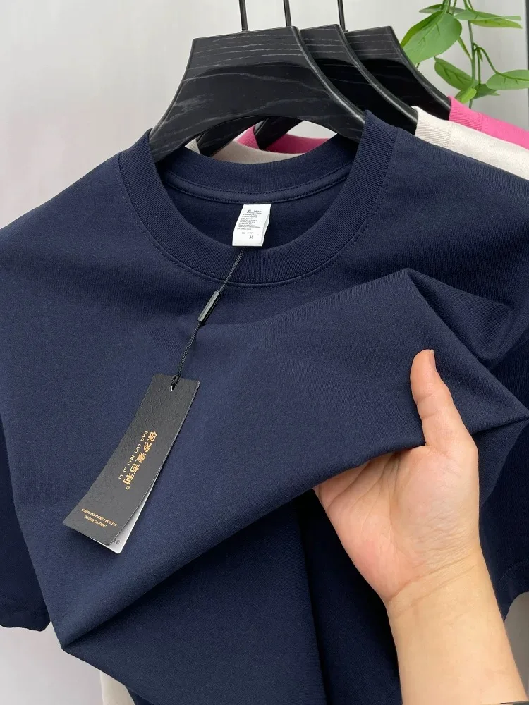 تي شيرت قطني 100% بأكمام قصيرة تي شيرت رجالي صيفي فضفاض كوري بلون سادة كاجوال مريح يسمح بمرور الهواء برقبة دائرية #3