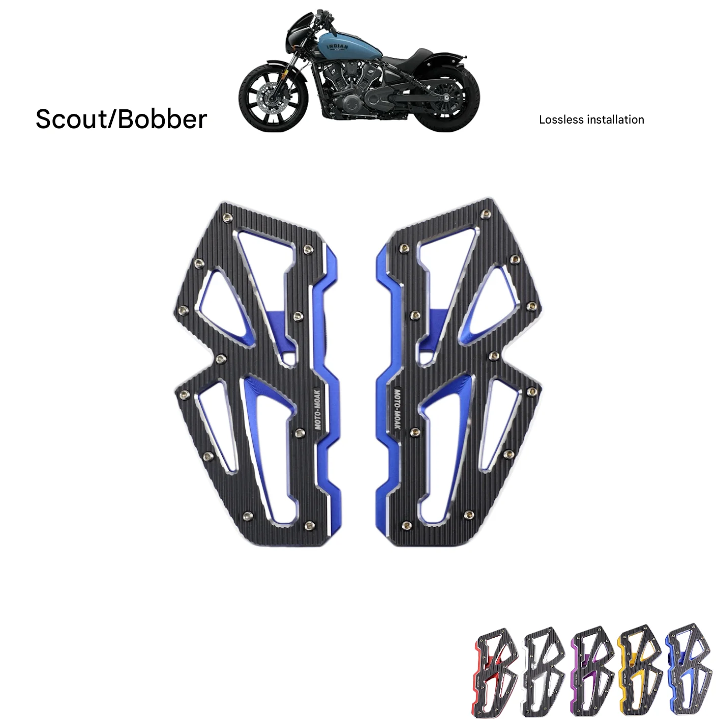Special modification accessories for Indian Scout Bobber - footrests that can be installed without damage