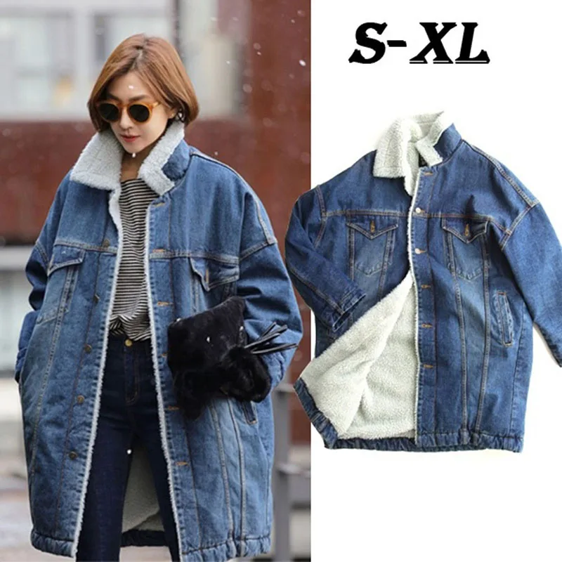 2024 Female jacket Women Warm Thick Winter Long Sleeve Denim Jacket Long Jean Coat Outerwear Women jacket Overcoat