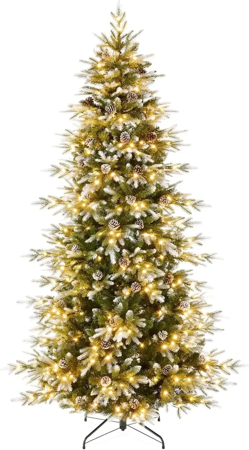 9ft Pre-Lit Artificial Aspen Christmas Tree, 3,088 Branch Tips, 2-in-1 Multicolor LED Lights, Cordless Connection, Metal Stand