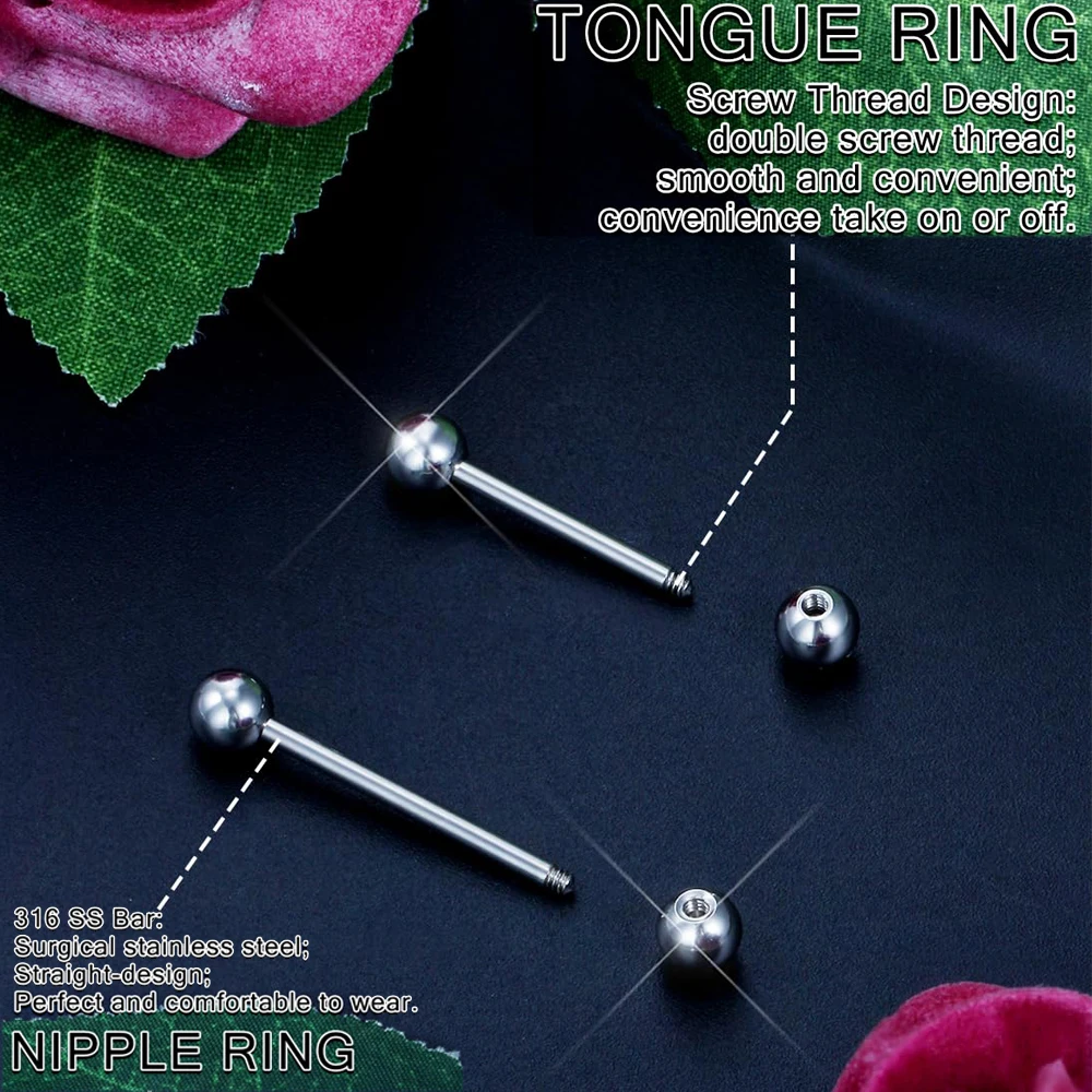 10pcs 14G Surgical Steel Strai - đánh giá và giá Tongue Barbell Straight