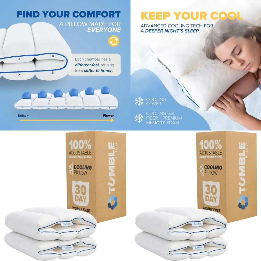 

6-Zone Adjustable Bed Pillow & Pillowcase for Back, Side, and Stomach Sleepers | Cooling, Memory Foam & Gel | Customizable Comfo