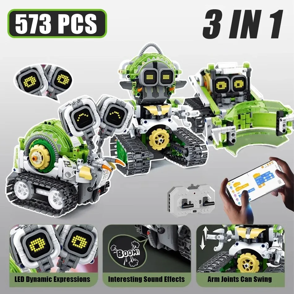 

573PCS 3 in 1 Remote Control Programming Electric Snail/Bulldozer/Robot Model Building Blocks Brick Puzzle Toys for Kids Gift