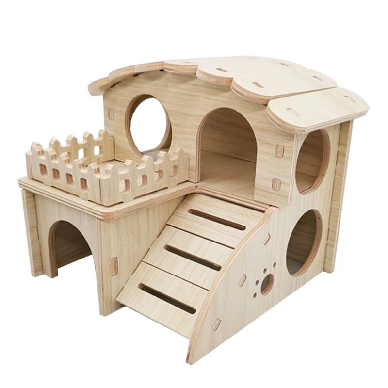 Hamster Wooden Hideout House Pet Climbing for Play Villa Hideaway Room for Dwarf Gerbil Small Animals