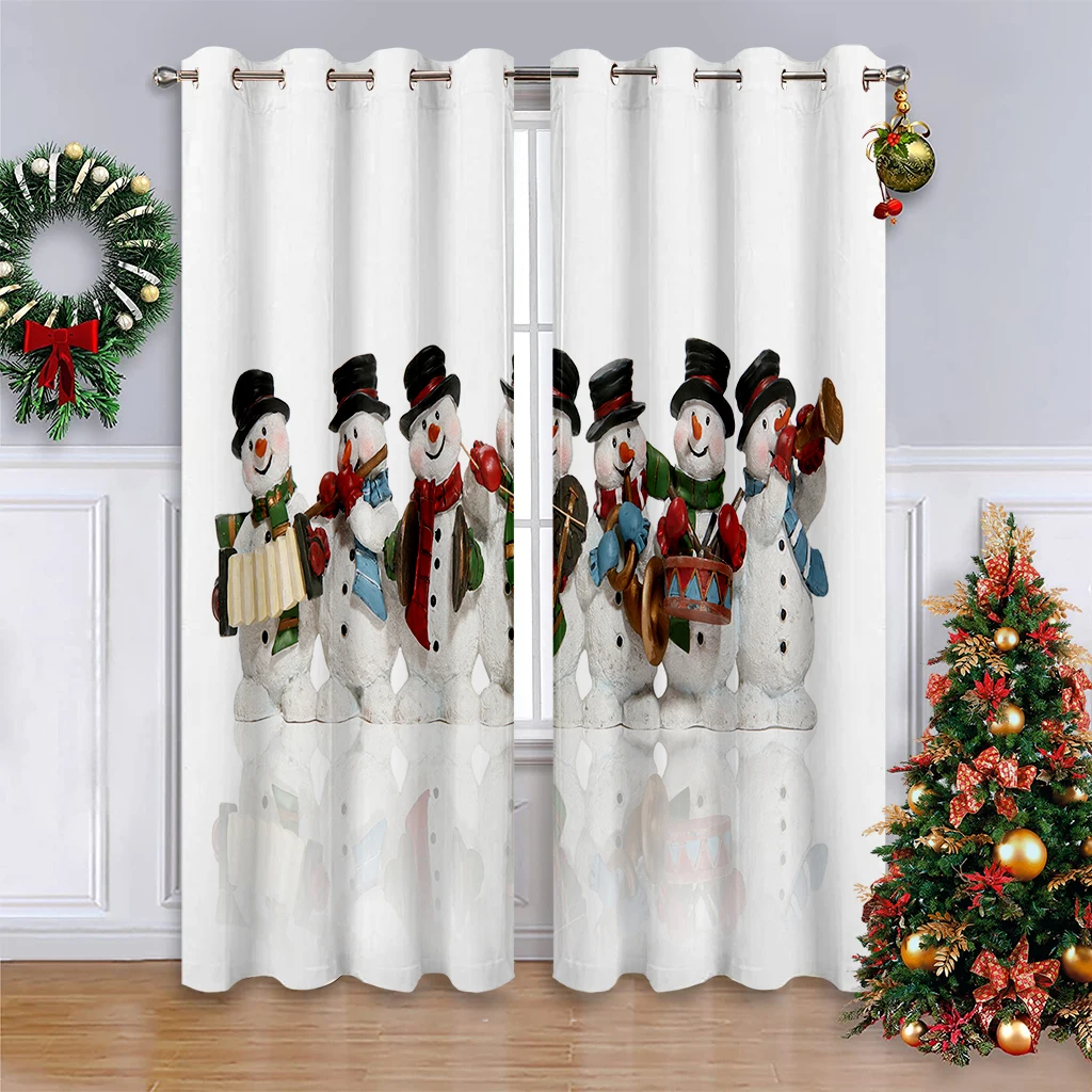 2pcs Christmas-Themed Curtains Featuring A Cartoon Snowman Print; Festive Party Decor For The Dining Room; A Gift For Children.