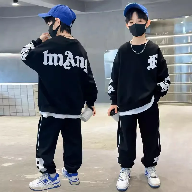 

Autumn Children Boy Clothes Set Letter Printed Sweatshirts Pullover Top and Pants Bottom Suit Teenage Long Sleeve Tracksuits