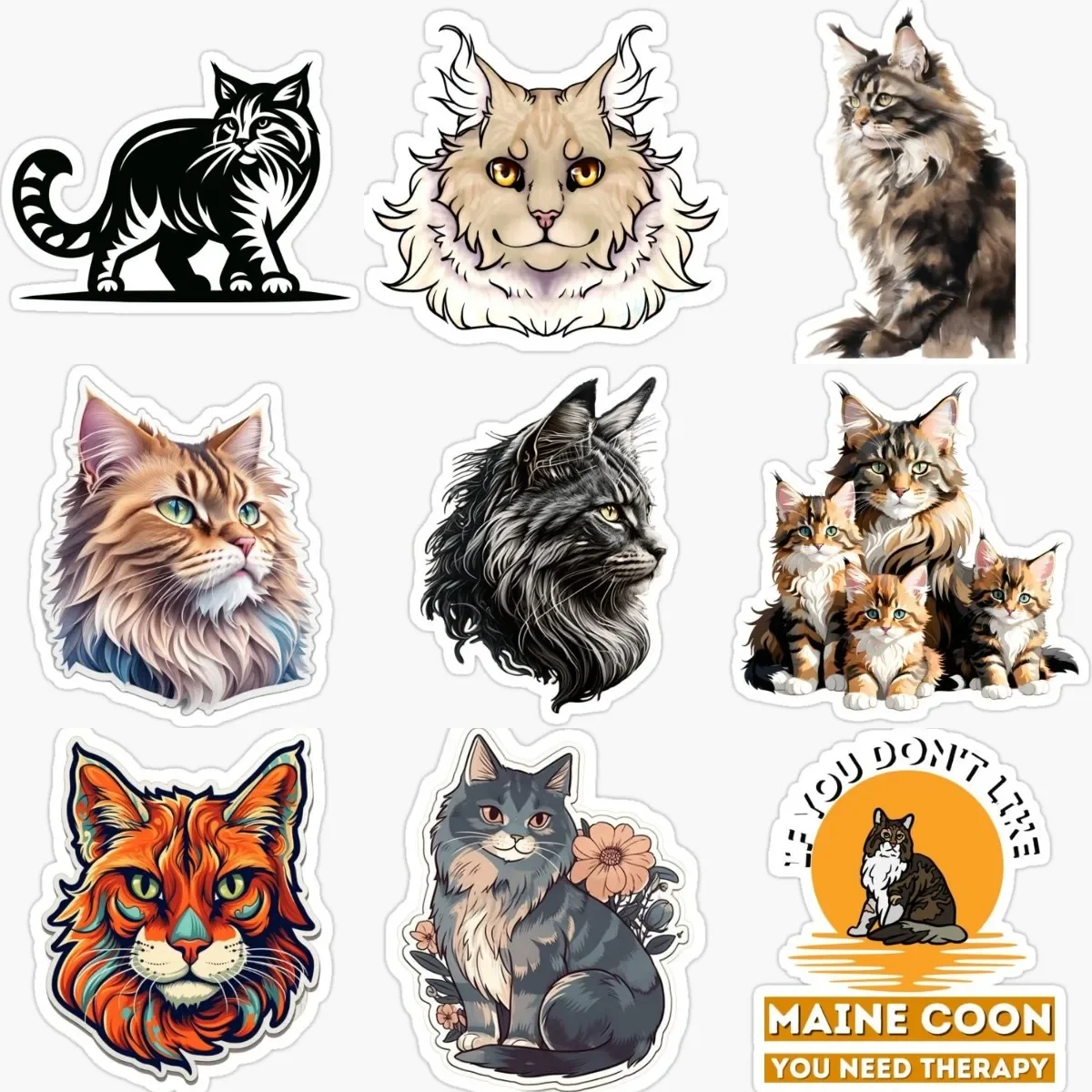 

Creative Maine Coon Cat Pets PVC Waterproof Stickers for Decorate Fridge Window Room Wall Car Van Decal Accessories