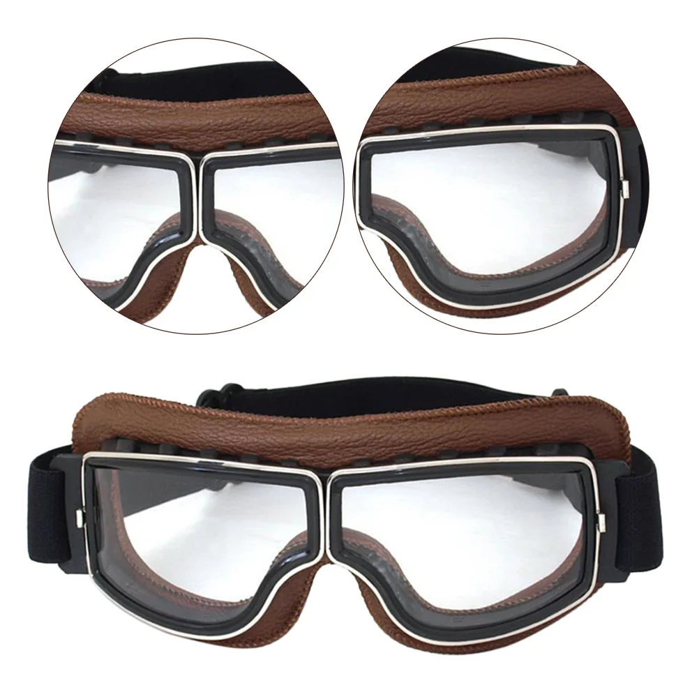 

Riding Glasses Winter Ski Snowboard Motorcycle Protective Glasses Brown Frame Transparent Lens Adjustable Headband Anti-Fog