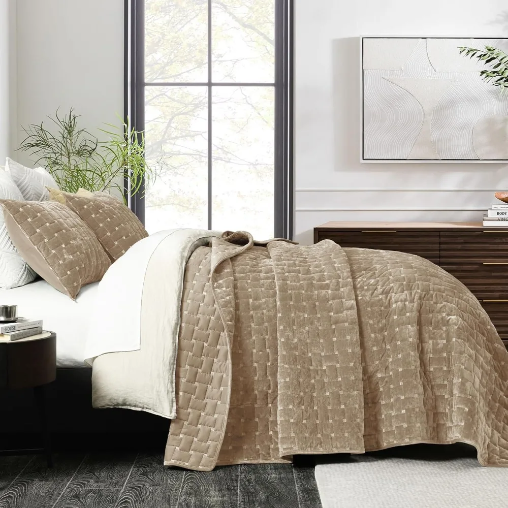 

Роскошный комплект бархатного одеяла размера «queen-size», легкое бархатное одеяло из трех предметов с подушками, стеганое покрывало с геометрическим рисунком