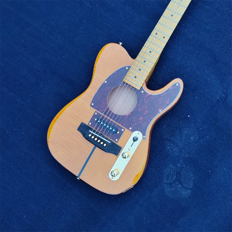 Hollow Round Hole Electric Guitar, Tiger Maple Connection, Color Can Be Customized, Free Shipping When In Stock, 6 Strings