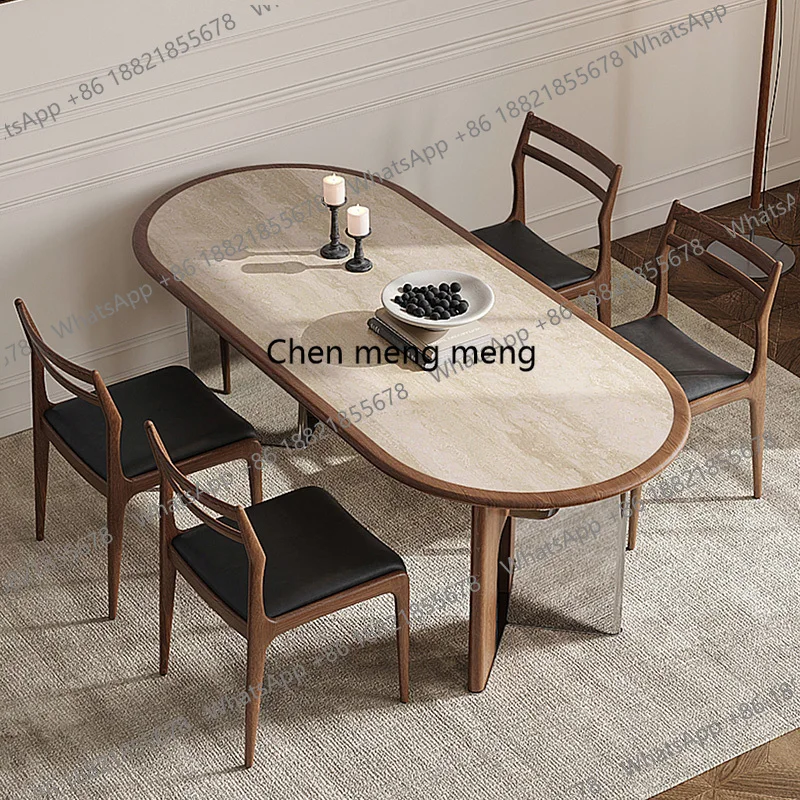 

Retro Elegant Oval Dining Table with Sturdy V-shaped Leg Modern Kitchen Dining Room Table Set Luxury Home Restaurant Table Chair