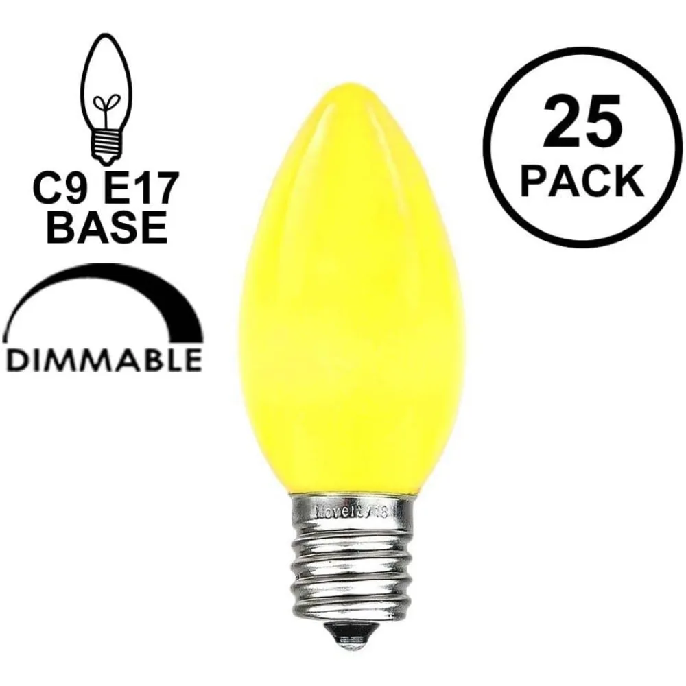 หลอดไฟทดแทนคริสต์มาสเซรามิก C9 สีเหลือง 7 วัตต์, ฐานกลางแจ้ง E17, ไฟ LED ที่มีอายุการใช้งานยาวนาน 500 ชิ้น