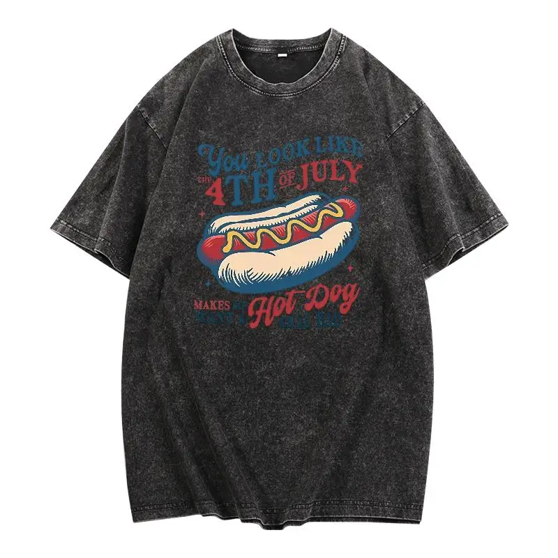 

“Vintage Hot Dog Graphic: Distressed Wash Fun Tee”