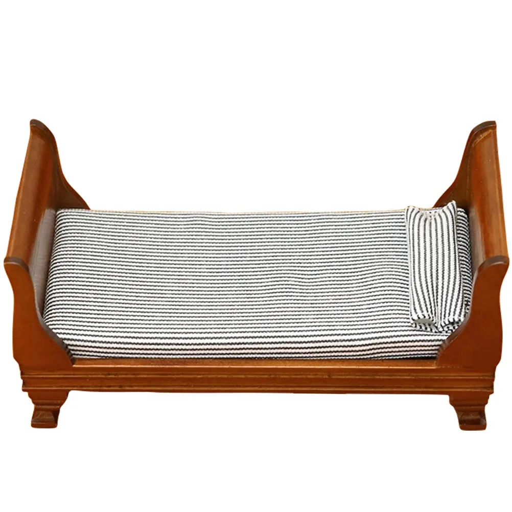 

Wooden Miniature Bed Ornament Mini House Simulation Furniture for Dollhouse Decoration Miniature Bed Furniture Model