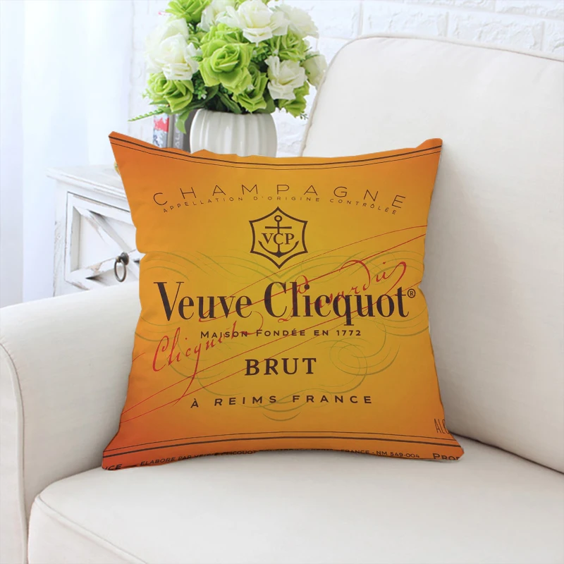 Decorative Pillow Cover 45x45 V-Veuve Clicquot Cushion Covers for Decorative Cushions Aesthetic Room Decoration Pillowcase 40x40