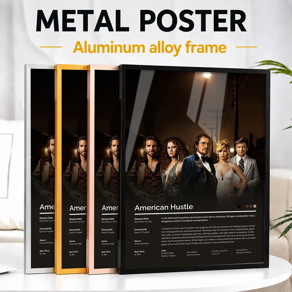 American Hustle Movie Metal Poster With Aluminum Alloy Frame Personalized Screen Tribute Wall Art For Theater And Story Lovers