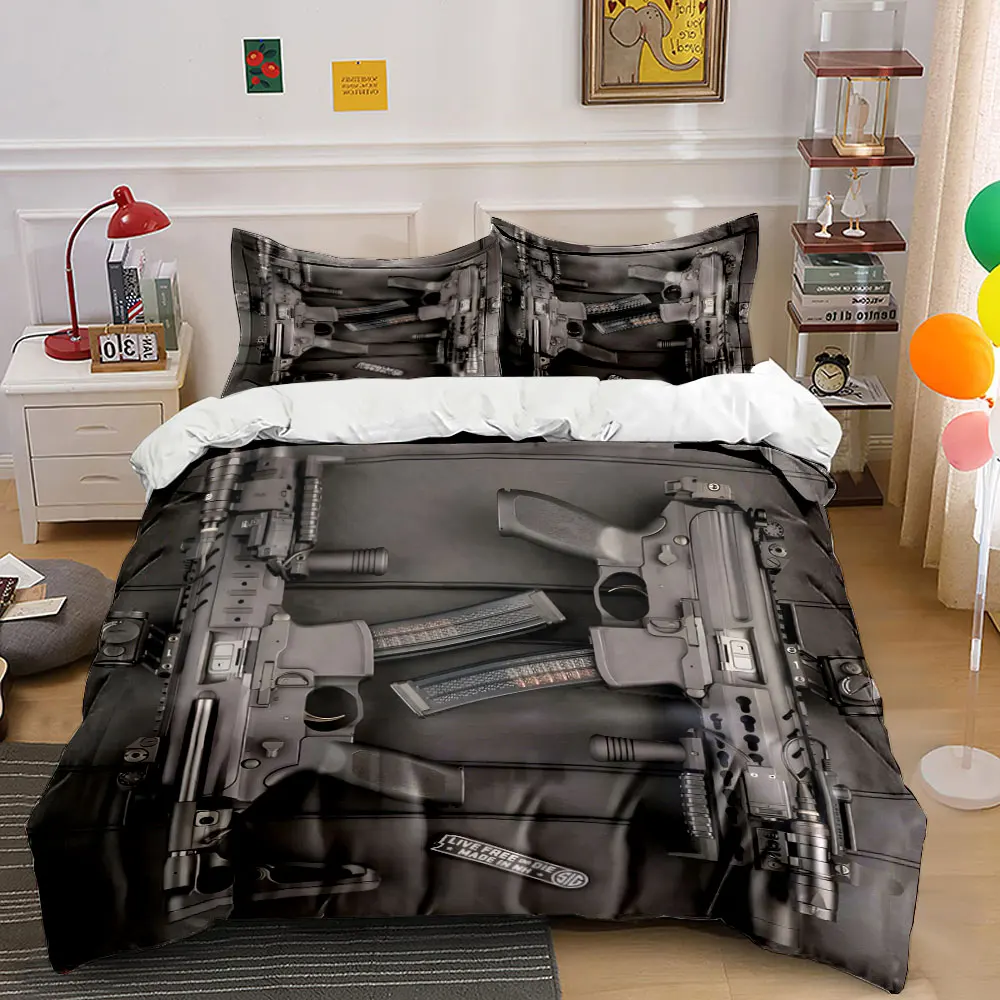 Black modern assault rifles displayed Print Soft Comfortable Duvet Cover Bedding Set Included 1*Duvet Cover  2*Pillowcases