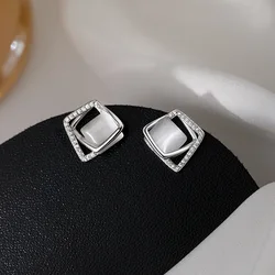 New Hot Fashion 925 Sterling Silver Crystal Geometric square Earrings for Women Girls Gift Fashion Statement Jewelry