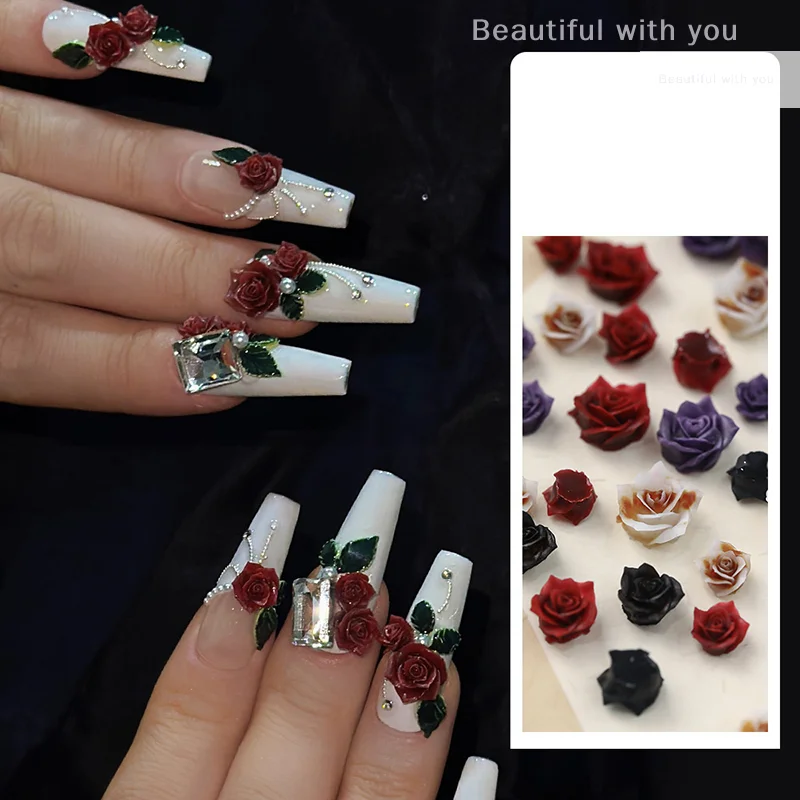 

50pcs Resin Mini 3D Rose Nail Rhinestones Gems Glitter Nail Art Jewelry Manicure Nail Art Decorations