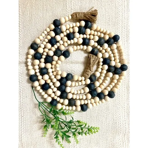 E-Art House 130CM Natural Wood Black Natural Beaded Decorative Ornament