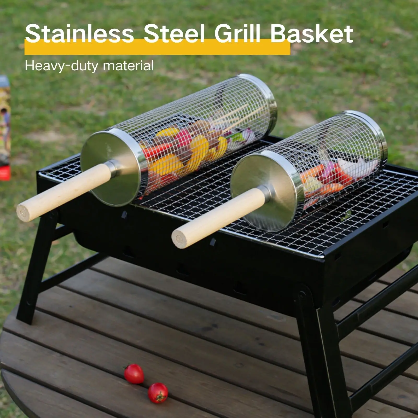 

Rolling Grill Basket Round Shaped Nesting Grilling Net Outdoor Cooking Camping BBQ Accessories Tools for Vegetables Shrimp