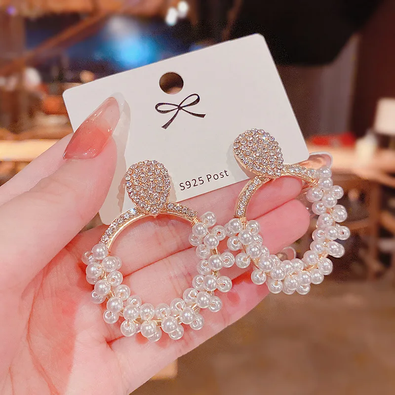 New Fashion Round Pearl Earrings Women Geometric Zircon Heart Gold Color Earring Wedding Accessories Gifts 2020 Trendy Jewelry