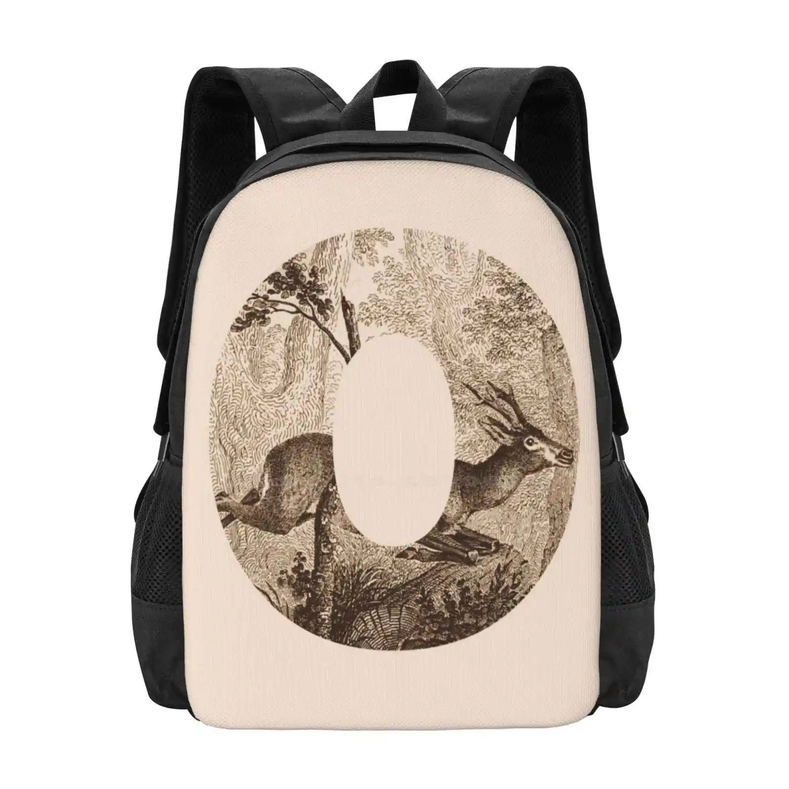 O Deer Hot Sale Backpack Fashion Bags Typography Deer Nature Wildlife Vintage Public Domain Etching Funny Designer Graphic Cool