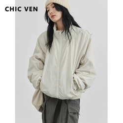 CHIC VEN Women Jackets Loose Solid New Style Reversible Stand Up Woman Overcoat Fleece Coat Female Top Sports Spring Autumn 2023