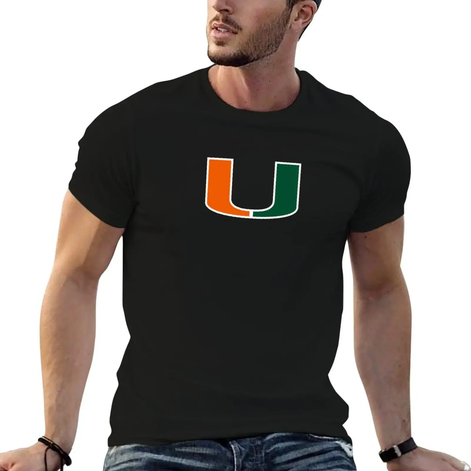 University of Miami U T-Shirt plus sizes graphic t shirt vintage T-shirts for men cotton