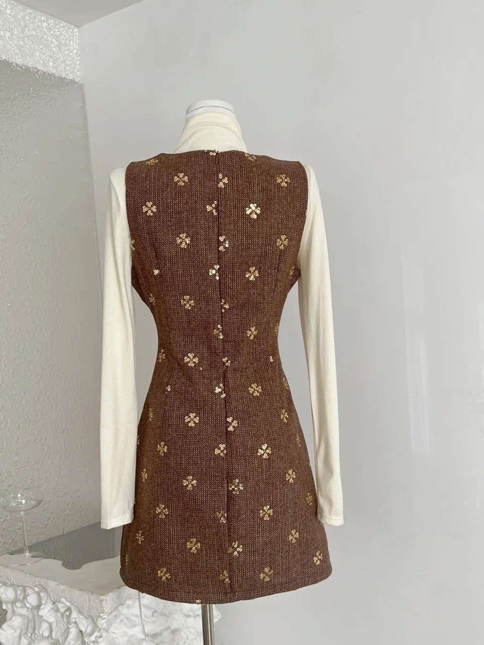 Ele Layered  Knot Vest Dr High Collar Inner irt Faion Set Long Sve Winter Women's Ensemble