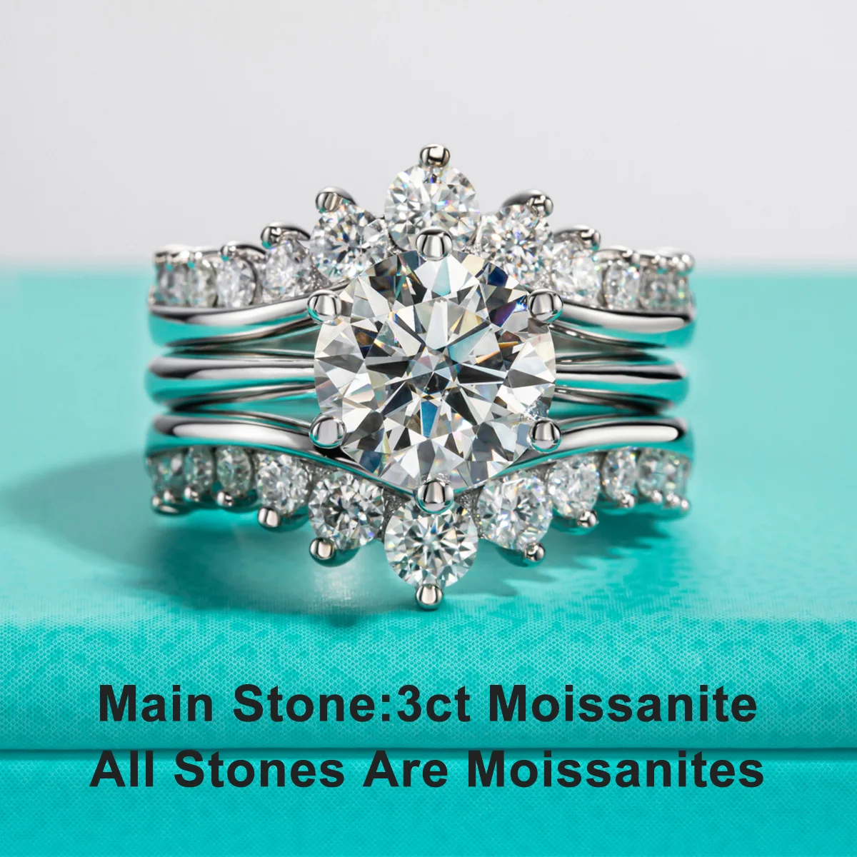 3CT D‑Color VVS1 Moissanite Bridal Ring Set Pass Diamond Tester S925 Sterling Silver 18K Gold Plated Luxury Wedding Band Fine Jewelry Gift For Women Girls Engagement Anniversary Wholesale