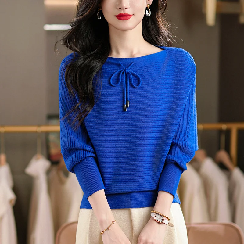 

Весенне-осенний тонкий стильный женский свитер с рукавами «летучая мышь», свободная повседневная модная внутренняя одежда, шерстяная вязаная майка, топ