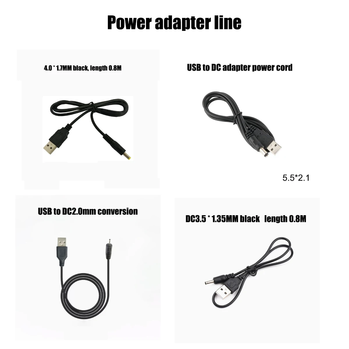 

Round Head Charging Cable Power Plug Data Cable USB To DC 5.5 * 2.1/2.0mm/3.5 * 1.35/4.0 * 1.7 DC Black Adapter Power Cable