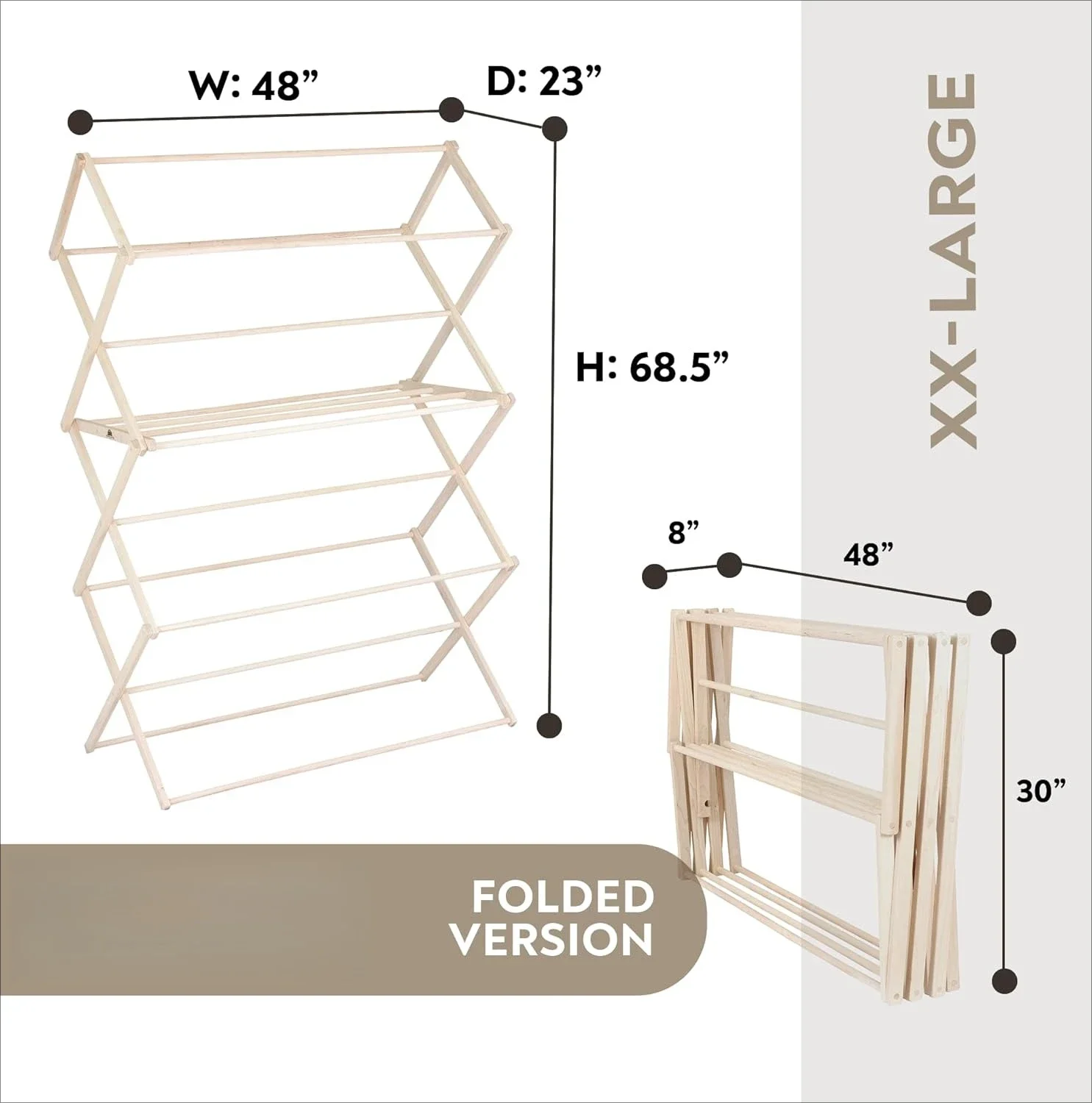 

Clothes Drying Rack Solid Maple Hard Wood Laundry Rack for Blankets, Towels, Bedding & More, Heavy Duty Folding Drying Rack