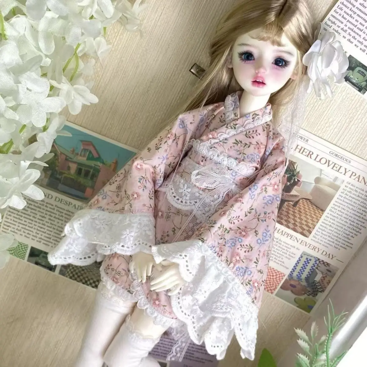 1/4 ملابس الدمية دعوى ل 45 سنتيمتر Bjd دمية الجوارب + تنورة + حزام + إكسسوارات الشعر فستان اللعب اللعب منزل إكسسوارات دمي ، لا دمية