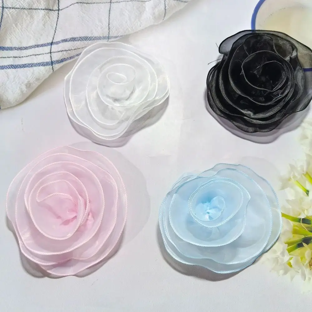 Handmade Rose Flower Brooch Clothing Dress Decoration Multi-layer Yarn Pin-Up Brooch DIY Sewing Applique Chest Flower Corsage