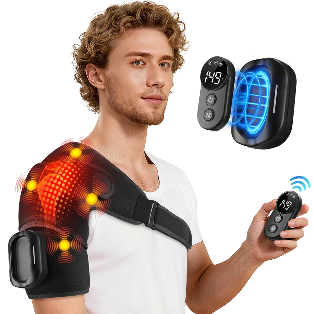 

Heating Vibration Shoulder Massager with Remote Control 5 Heating Levels Hot Comress Shoulder Relief Massage Wrap Pads Electric