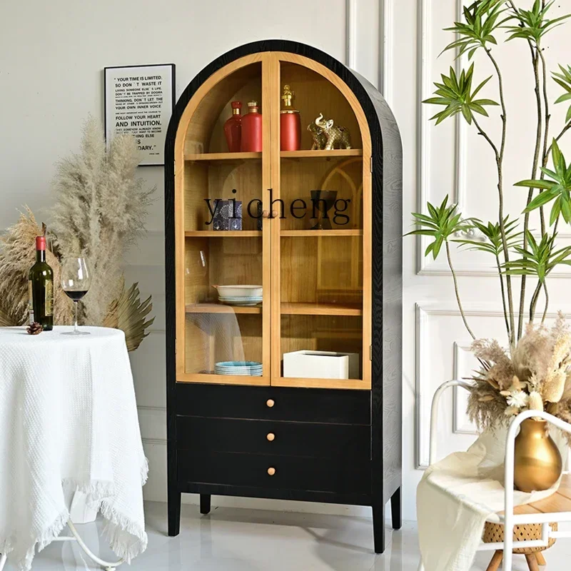 r5.13  solid wood dining side cabinet modern simple living room glass storage storage cabinet home display wine cabinet