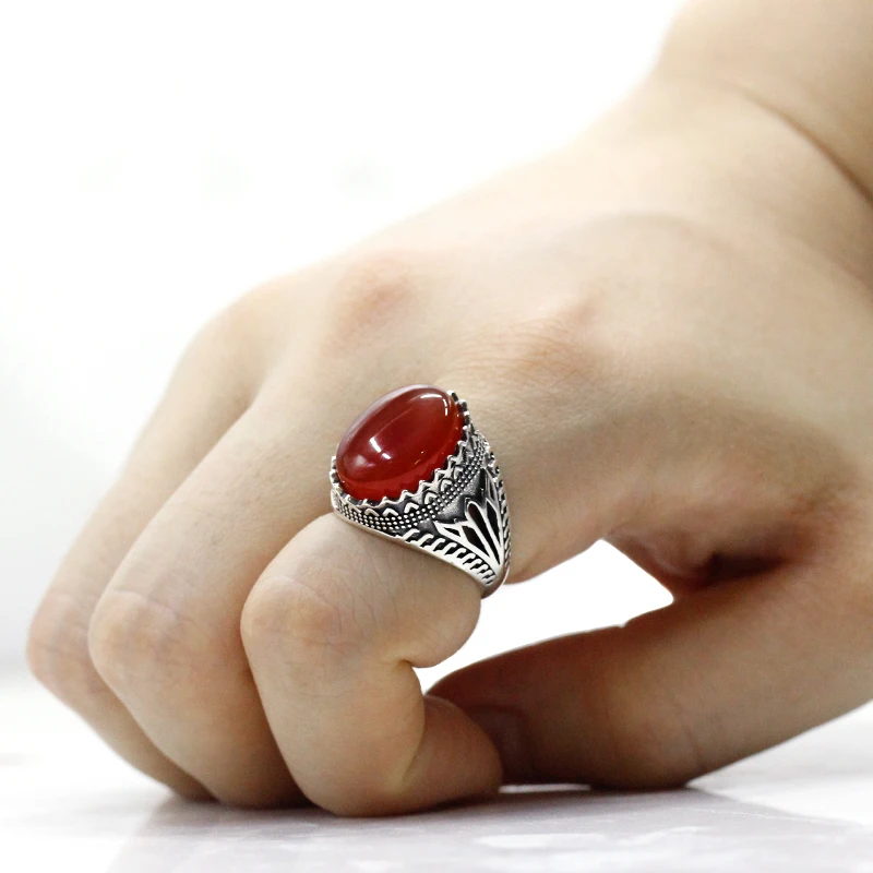 خاتم فضة إسترليني للرجال والنساء ، خاتم مصنوع يدويًا ، فاسق عتيق ، عقيق أحمر طبيعي ، مجوهرات أنيقة ، هدايا عيد الميلاد #6
