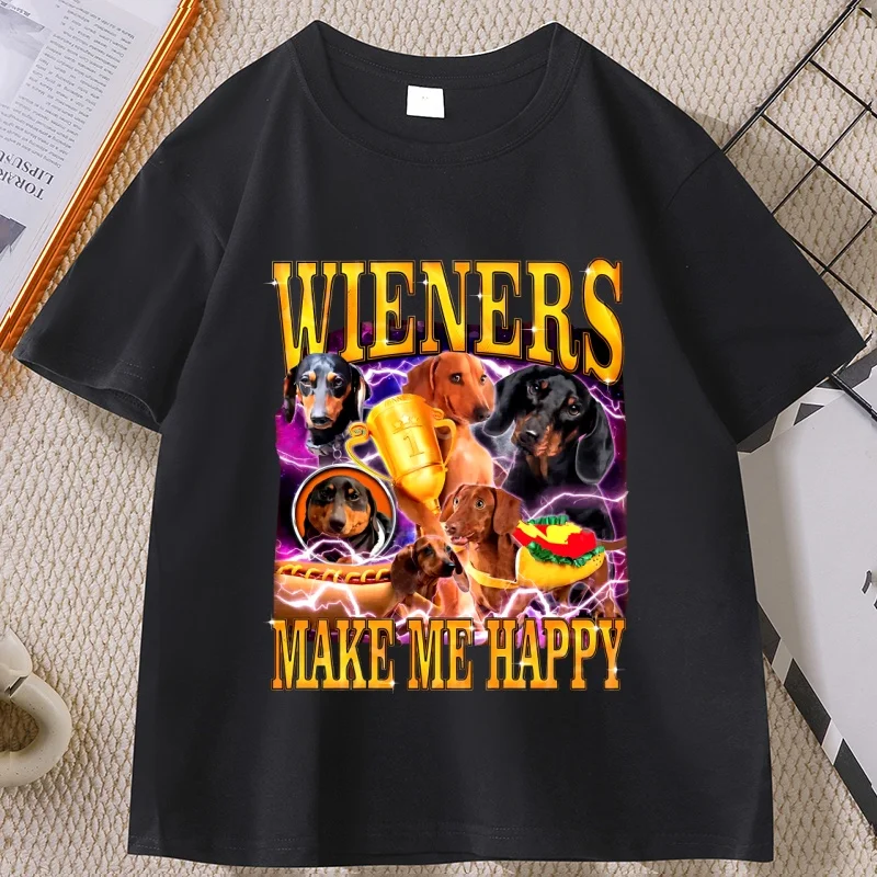 Funny Wiener Dog T-Shirt for Men Women Dachshund Graphic T Shirts Cotton Short-sleeved Man Clothing Harajuku Streetwear