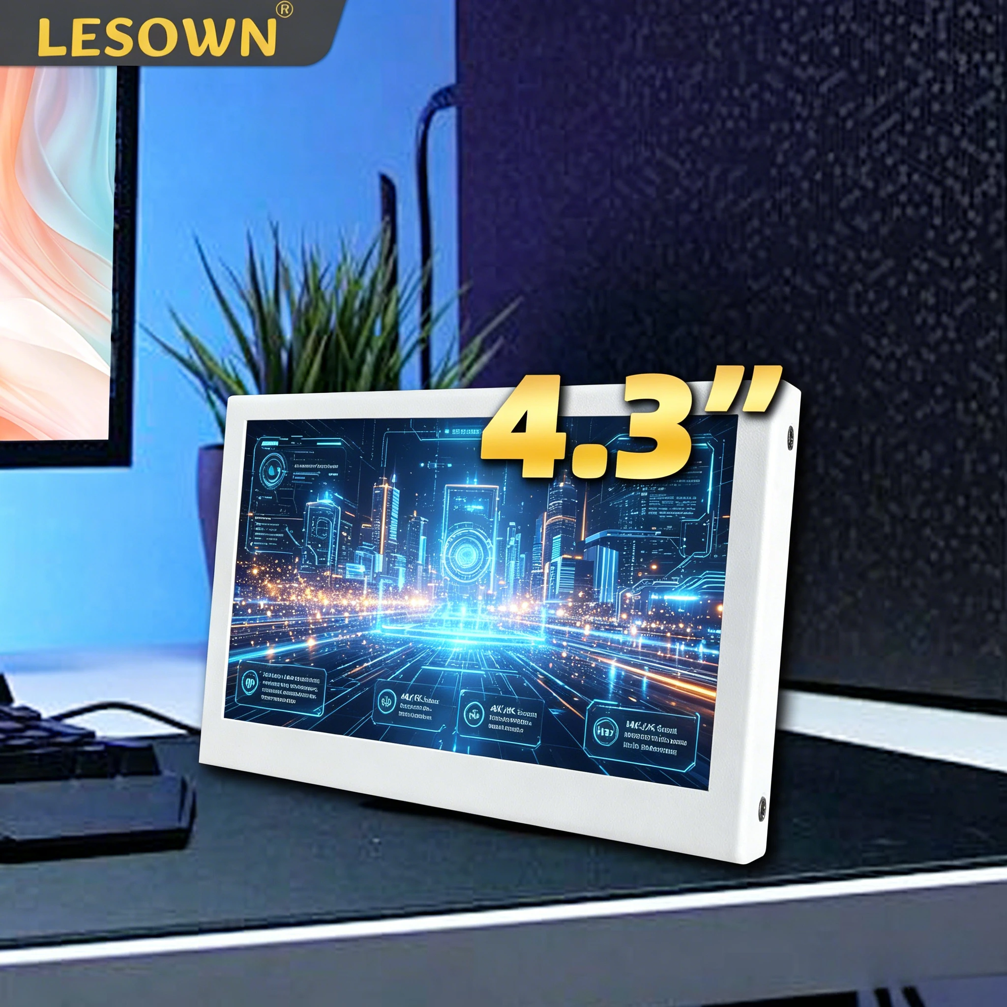 

LESOWN Premium 4.3" Small Form Factor PC Screen White Alloy miniHDTV 800x480 Auxiliary Display for Minisforum Unit