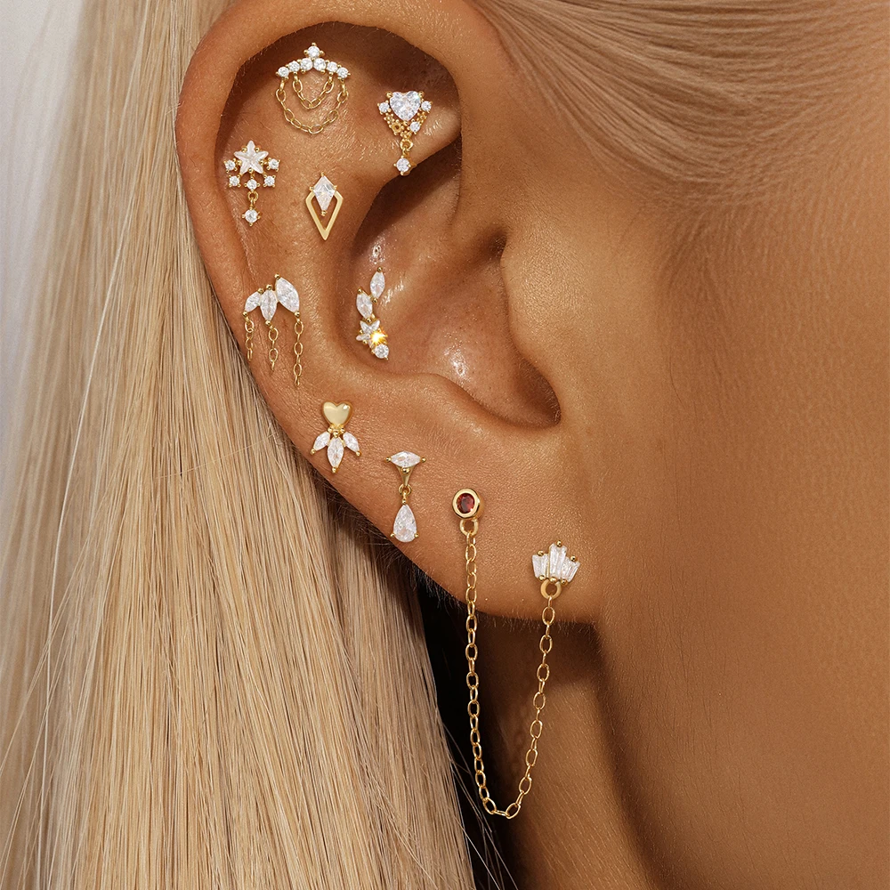 CANNER 1PC 925 Sterling Silver Tassel Horse Eye Geometric Zircon Flat Head Thread Piercing Earring For Women Ins Love Earring