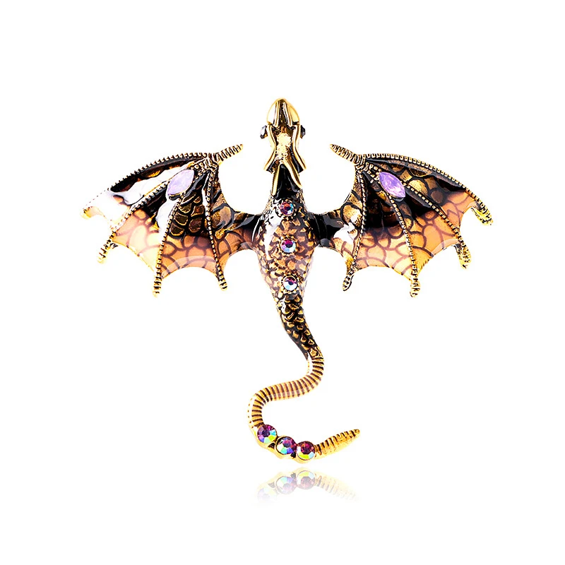 Beautiful Shimmering Blue Crystal & Enamel Dragon Brooch / Necklace Pendant