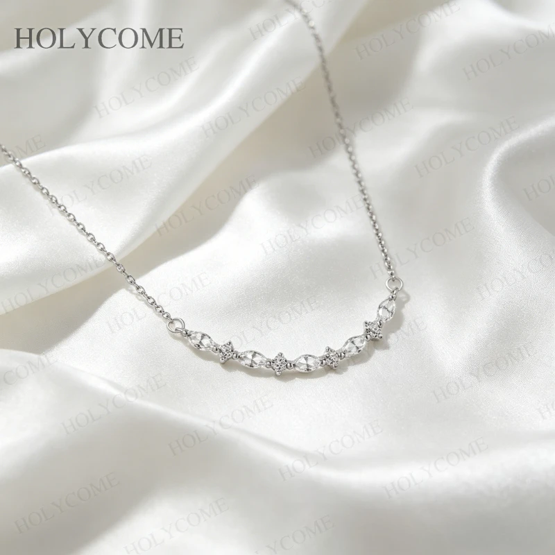 925 Sterling Silber Halskette mit gebogenem Moissanit-Anhänger im Marquise-Schliff, D-Farbe, minimalistischer Anhänger für Damen, für den täglichen Gebrauch, edler Schmuck – Detail 9